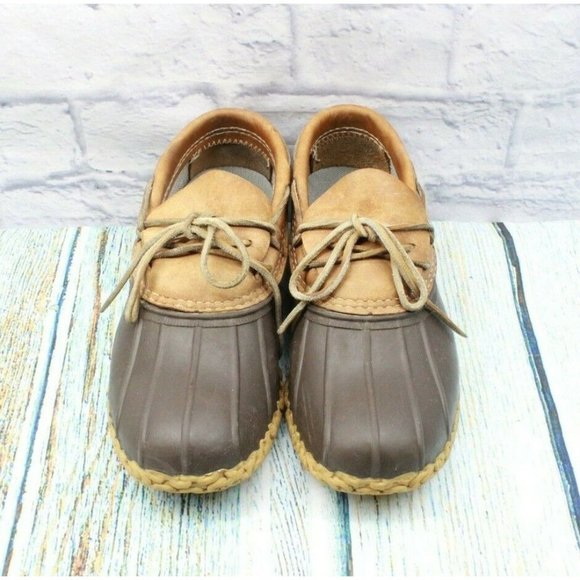 LL Bean Unlined Brown Leather Rubber Low Ankle Gum Shoe Duck Boots M 7 L 9 - Picture 5 of 10